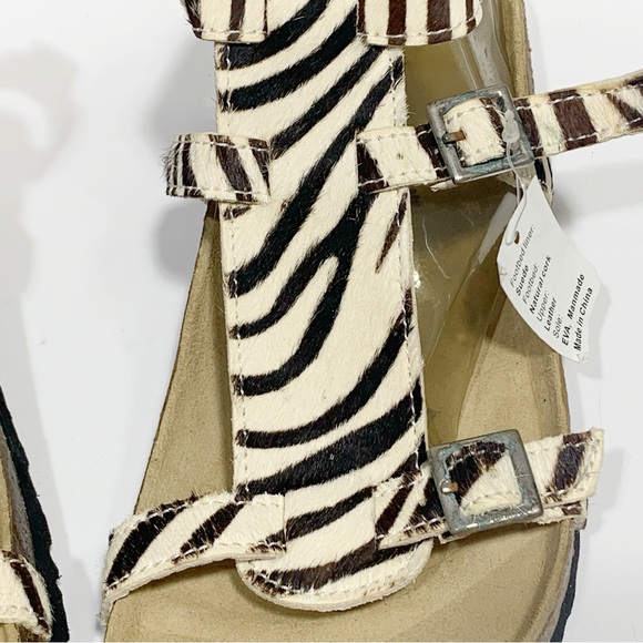 Betula by Birkenstock NWT zebra fur ankle sandals size 42 EU or 11-11.5 US - Picture 3 of 12